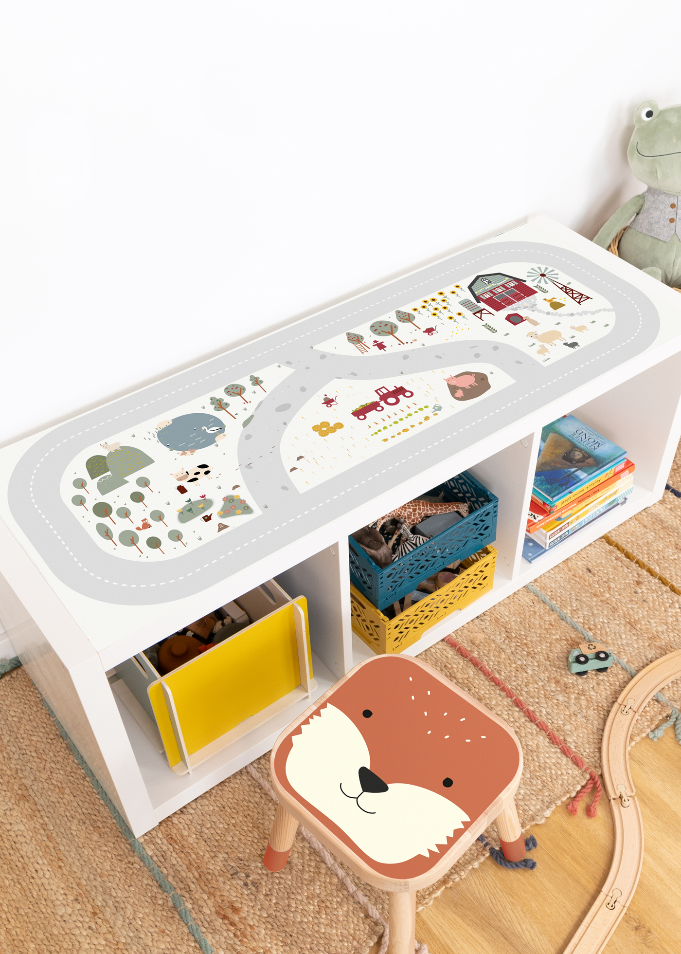 Klebefolie für IKEA KALLAX Regal 3er Spielstraße Bauernhof Kinderzimmer