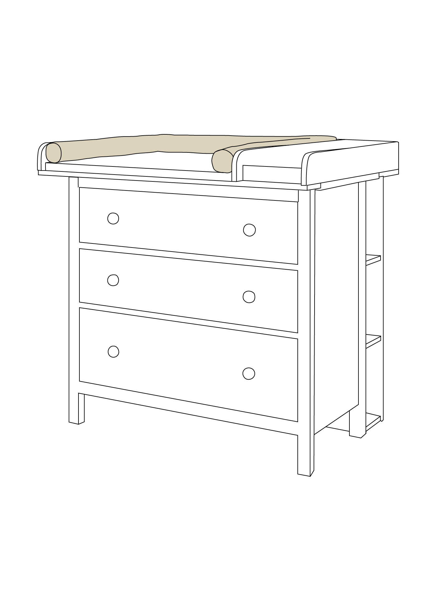 Skizze des Wickelaufsatzes mit Wickelauflage für die Ikea Hemnes Kommode