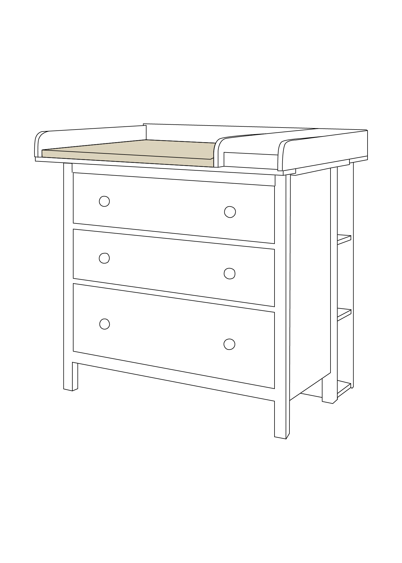 Skizze des Wickelaufsatzes mit Wickelauflage für die Ikea Hemnes Kommode